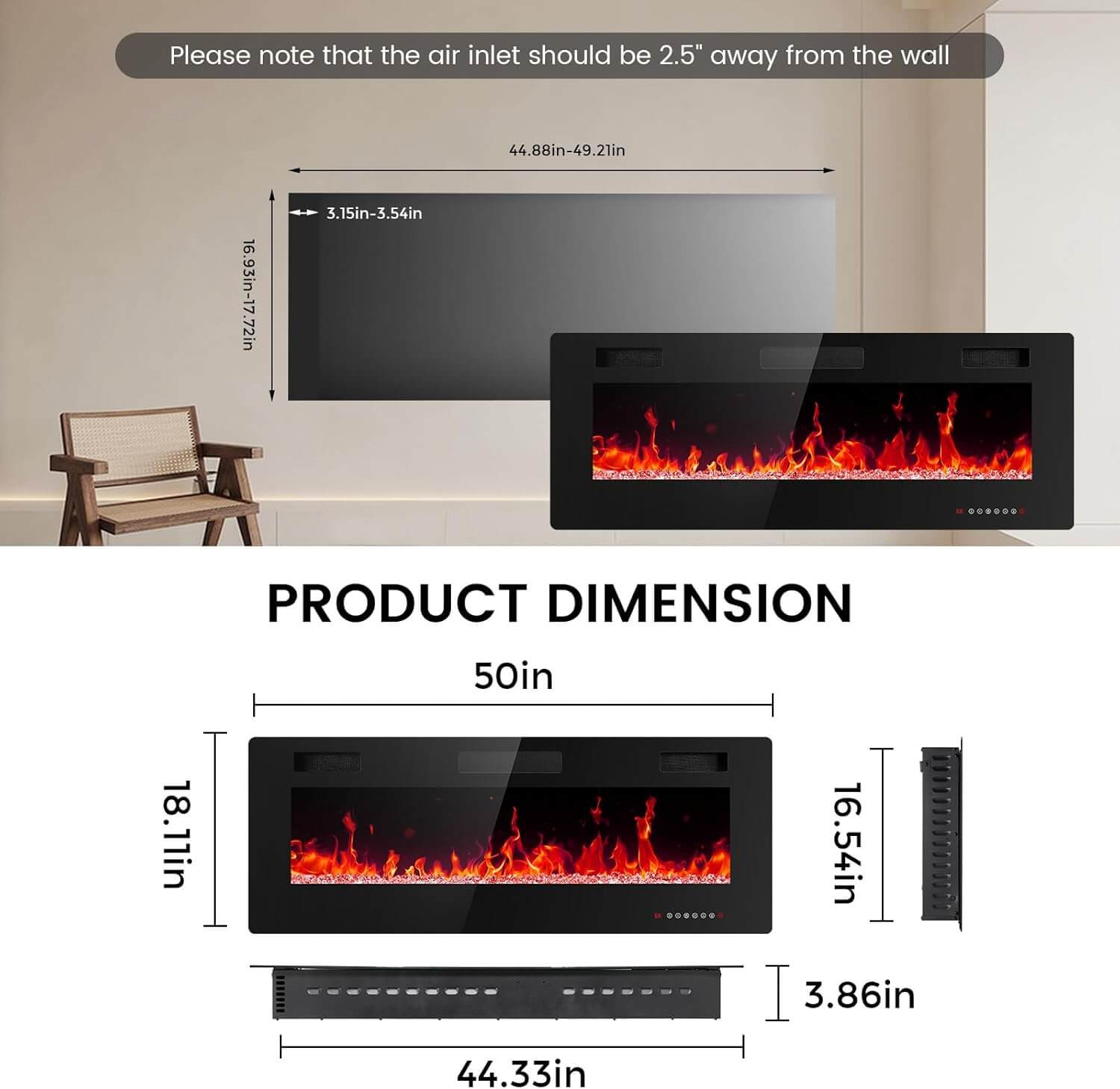 Electactic Recessed/Wall Mounted Electric Fireplace