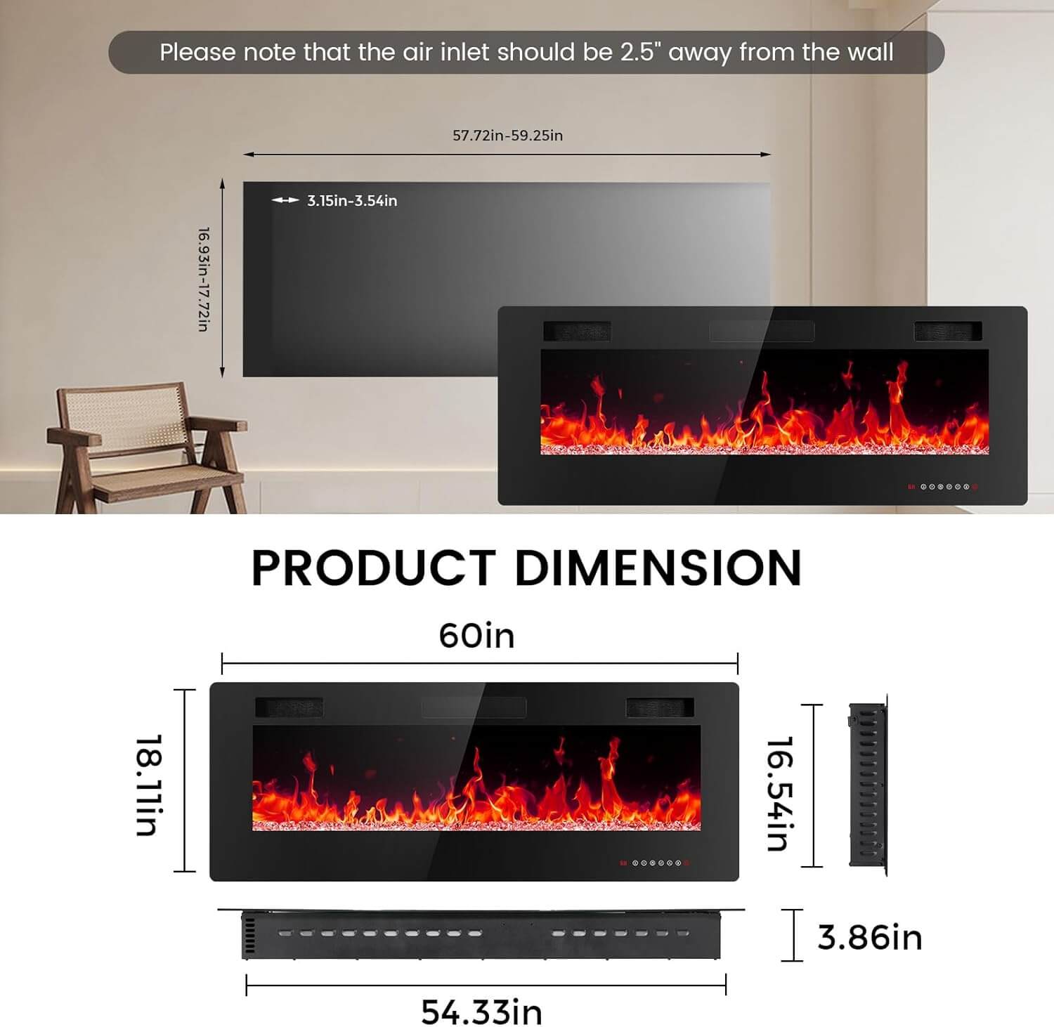 Electactic Recessed/Wall Mounted Electric Fireplace