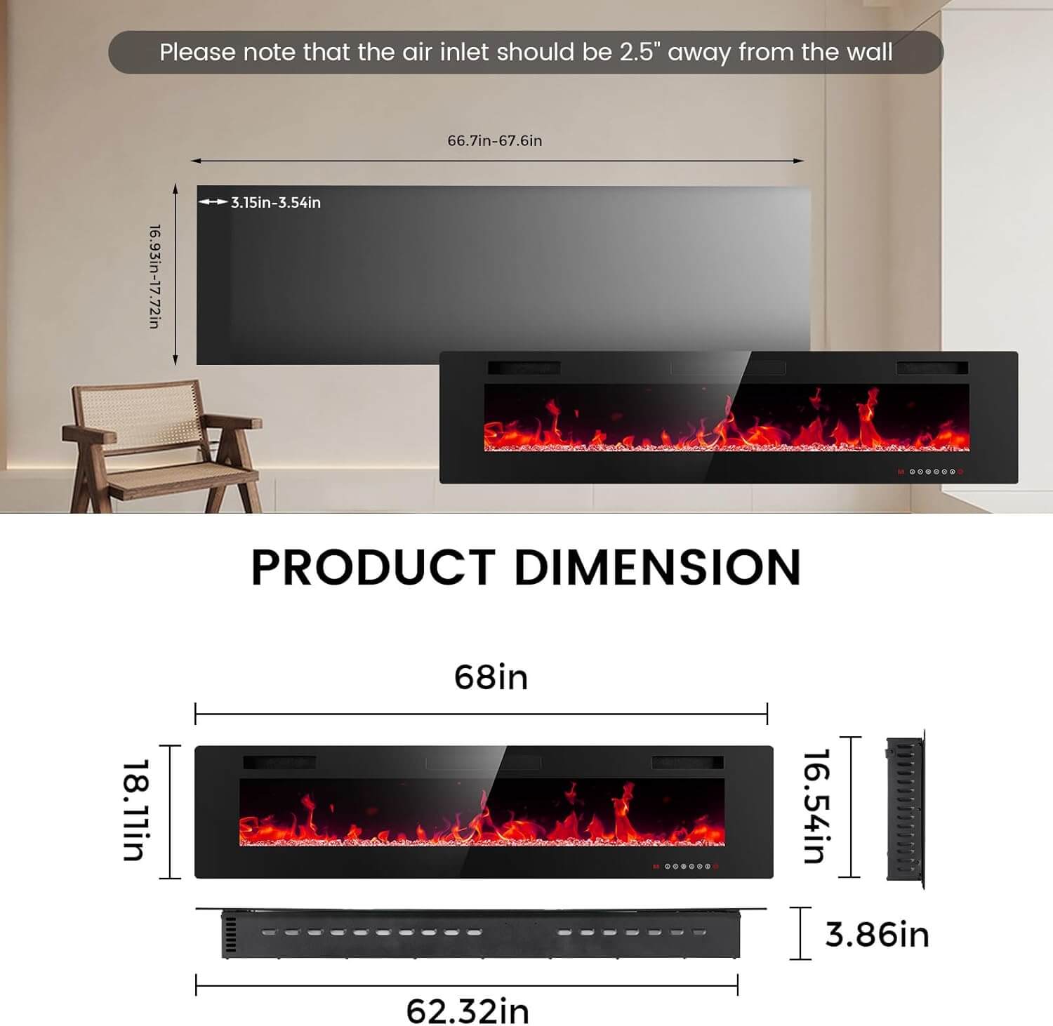 Electactic Recessed/Wall Mounted Electric Fireplace