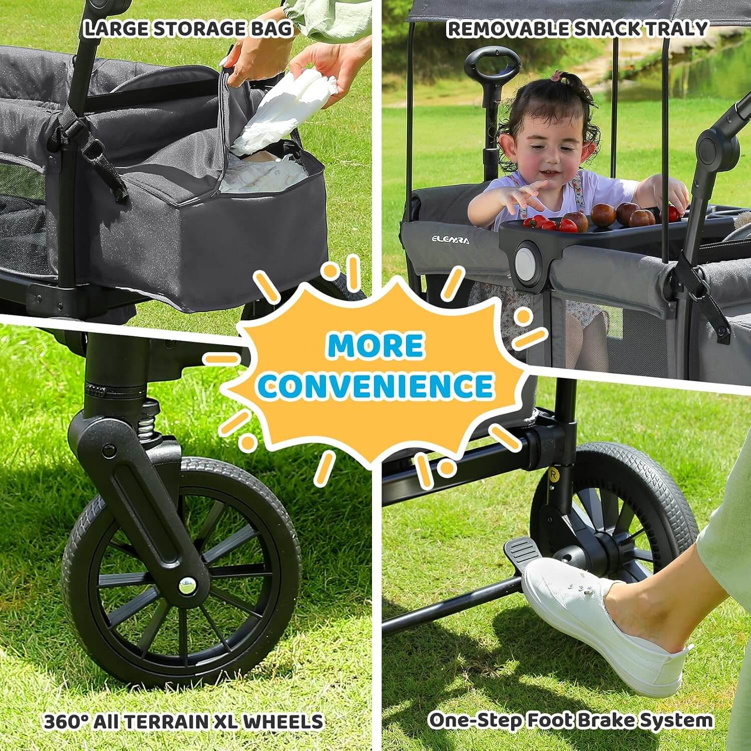 Elemara All-Terrain Foldable 2 Seater Wagon Stroller with Canopy