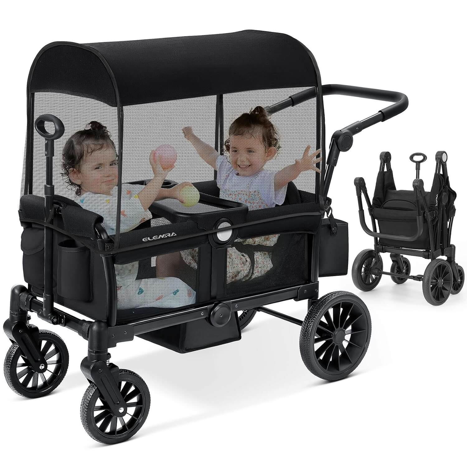 Elemara All-Terrain Foldable 2 Seater Wagon Stroller with Canopy