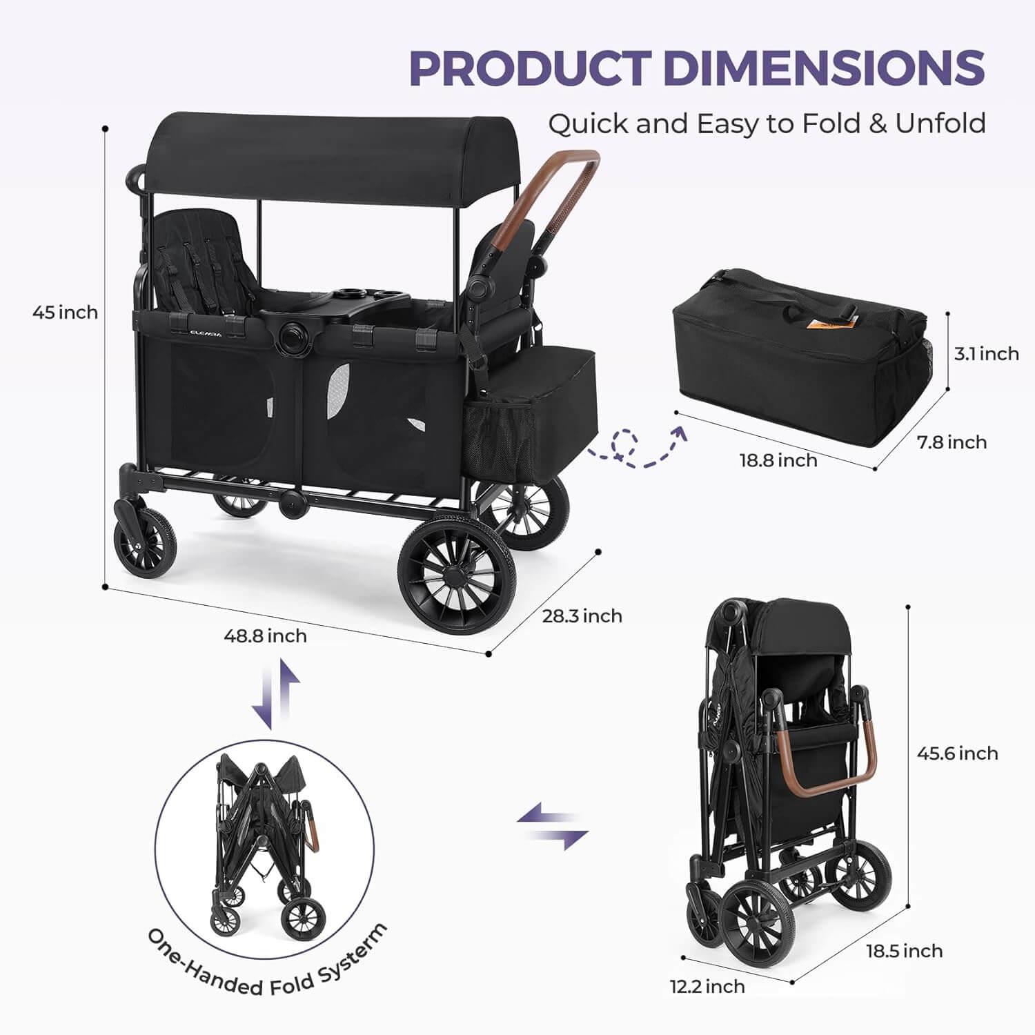 Elemara All-Terrain Foldable 4 Seater Wagon Stroller with Canopy