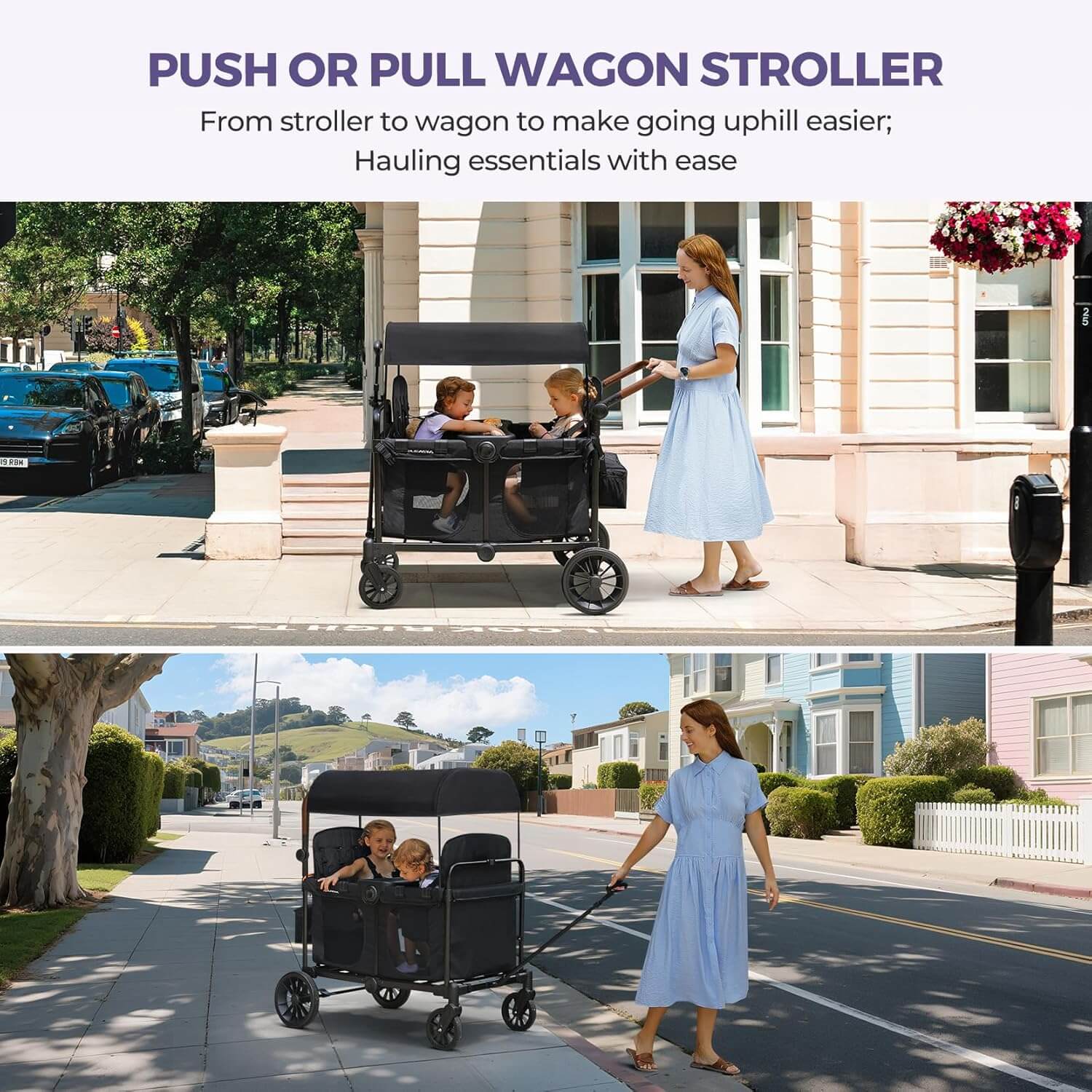 Elemara All-Terrain Foldable 4 Seater Wagon Stroller with Canopy