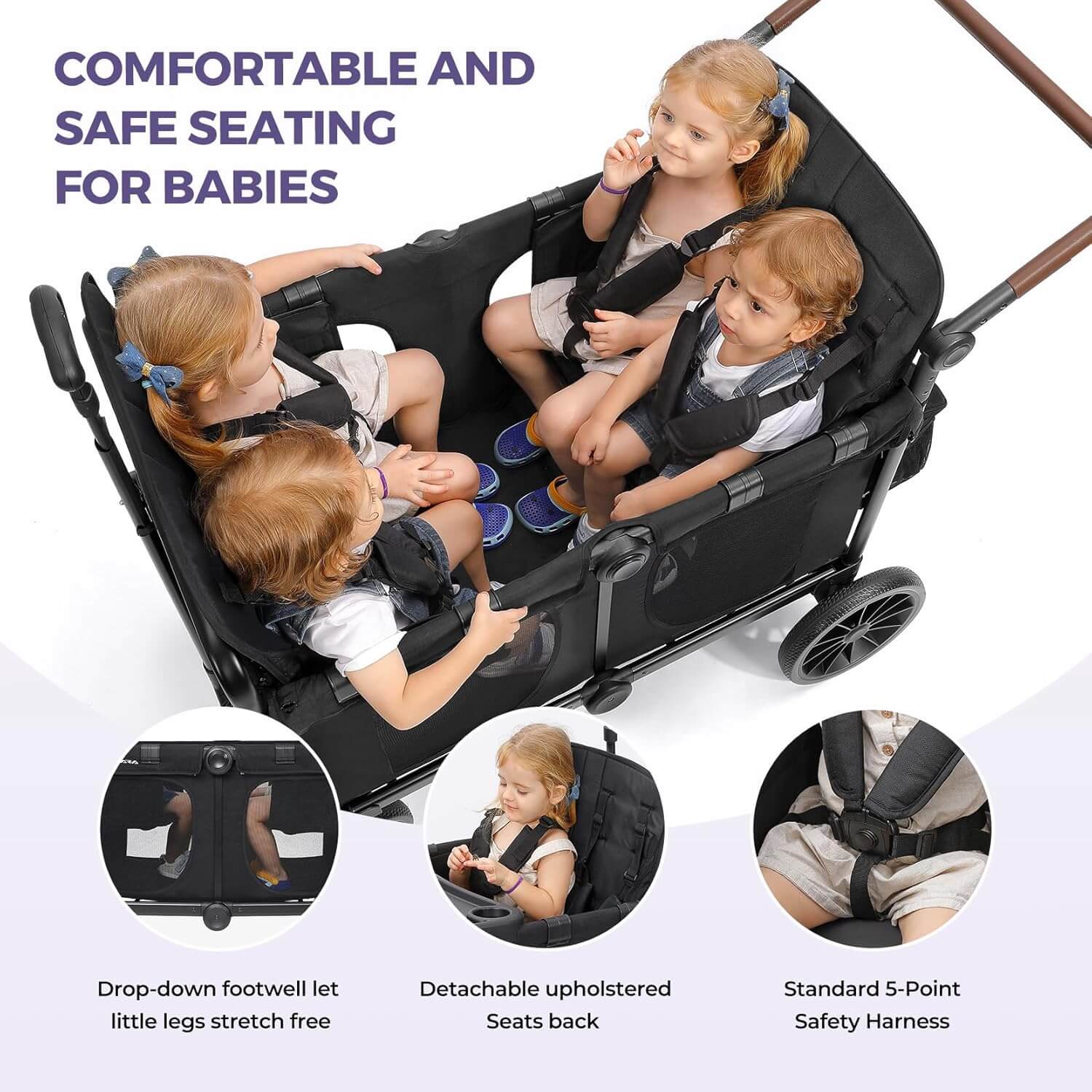 Elemara All-Terrain Foldable 4 Seater Wagon Stroller with Canopy