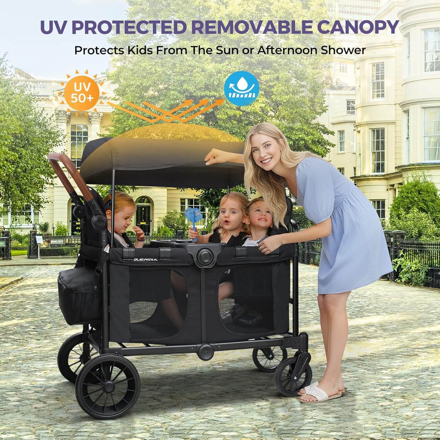 Elemara All-Terrain Foldable 4 Seater Wagon Stroller with Canopy