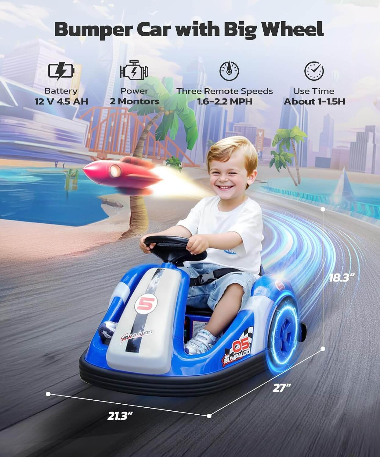 Elemara XB-1068 Kids' Electric Ride-On Bumper Car