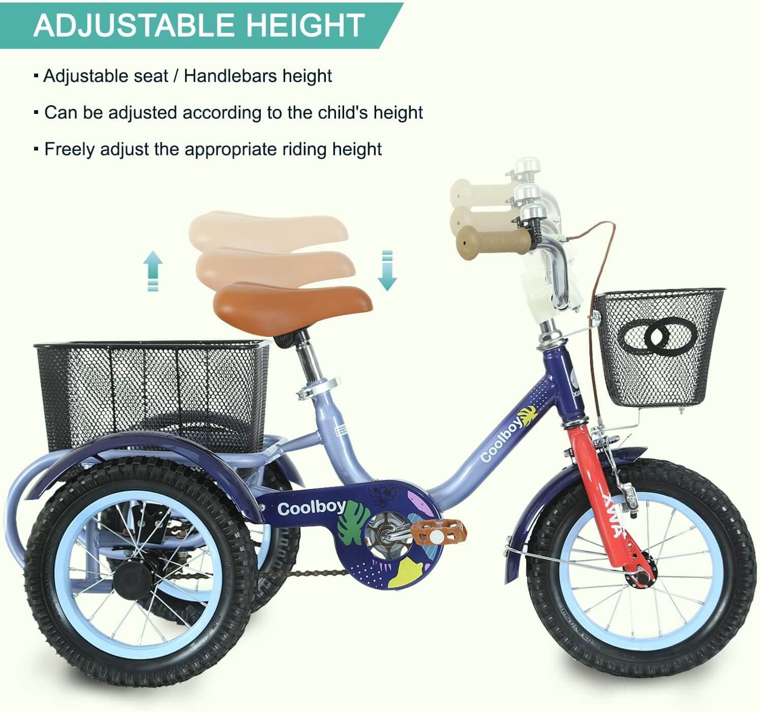 Empylynzar Adjustable Kids' Tricycle, Storage Baskets