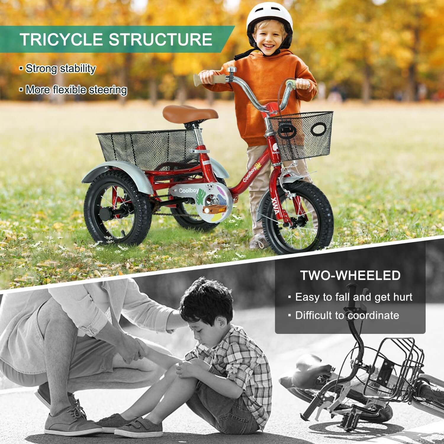 Empylynzar Adjustable Kids' Tricycle, Storage Baskets