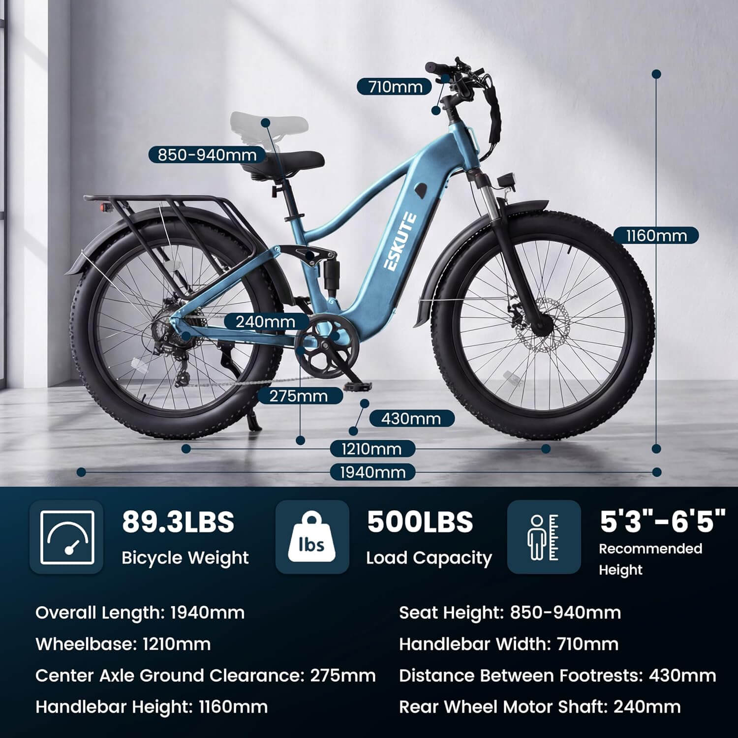 Eskute C300R-SO 1800W 48V 8 Speed Fat Tire Electric Mountain Bike