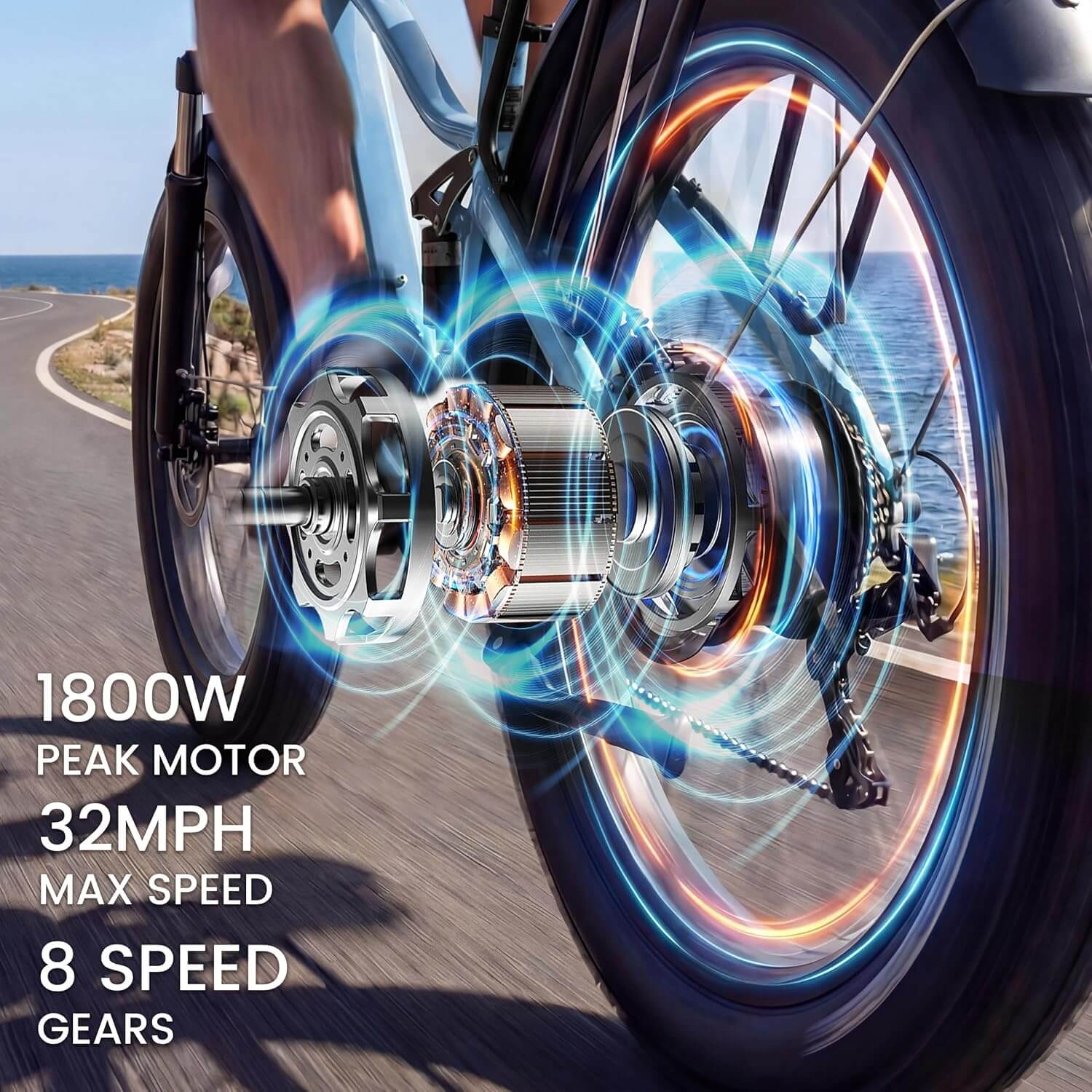 Eskute C300R-SO 1800W 48V 8 Speed Fat Tire Electric Mountain Bike