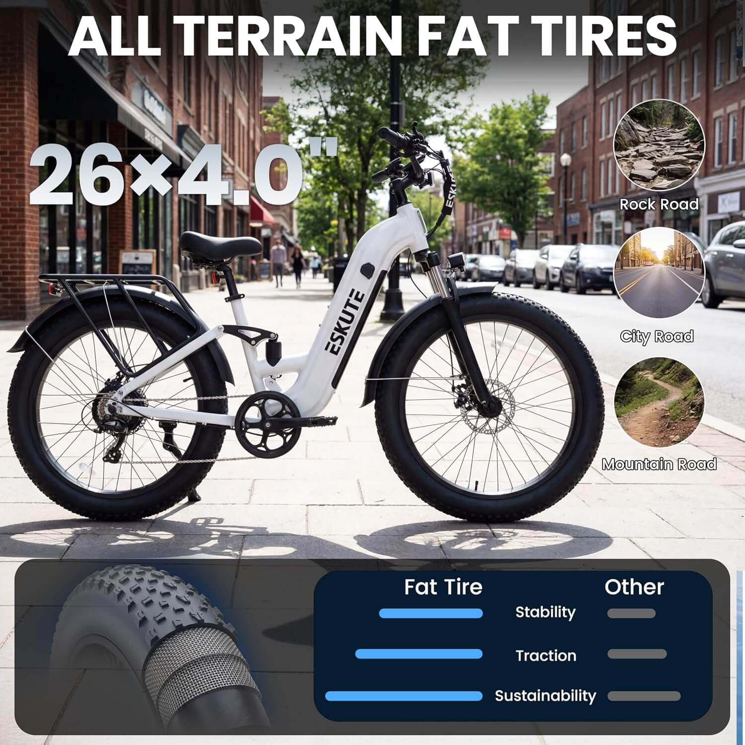 Eskute C300R-ST 1800W 48V 8 Speed Fat Tire Electric Mountain Bike