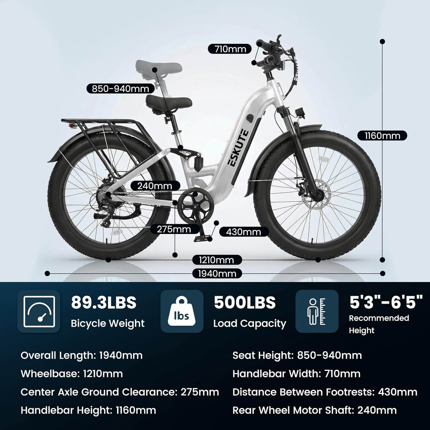 Eskute C300R-ST 1800W 48V 8 Speed Fat Tire Electric Mountain Bike