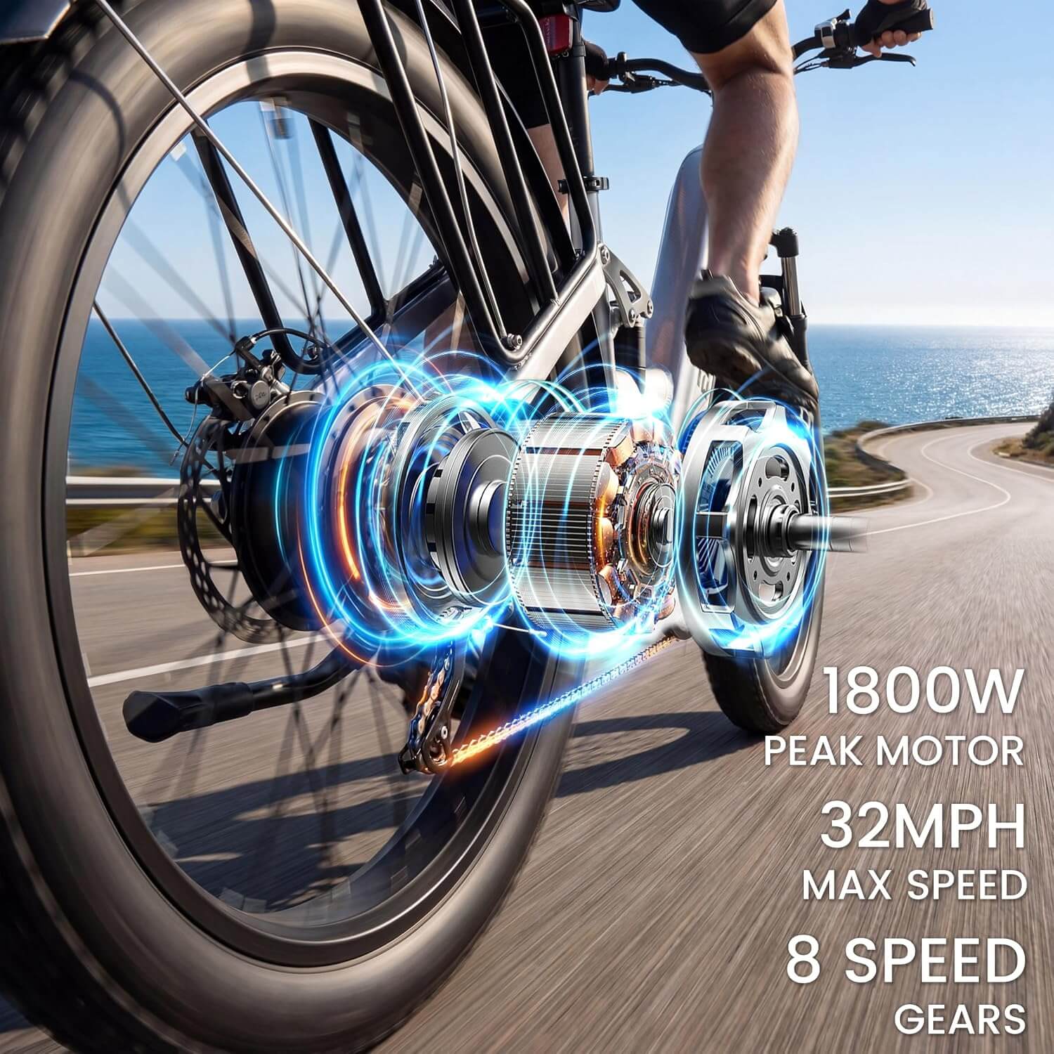 Eskute C300R-ST 1800W 48V 8 Speed Fat Tire Electric Mountain Bike