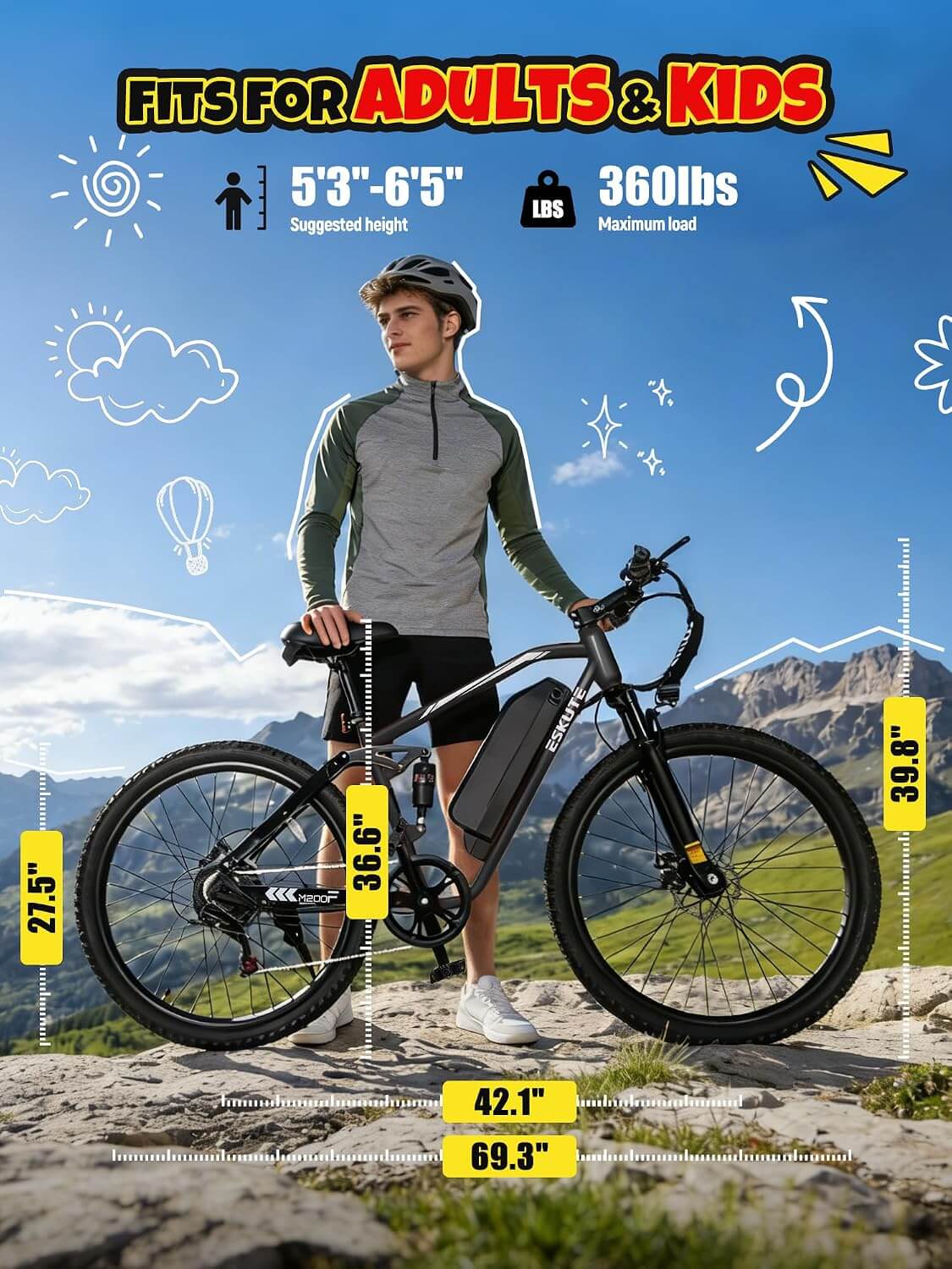 Eskute M200F 1500W 48V 7 Speed Suspension Electric Mountain Bike