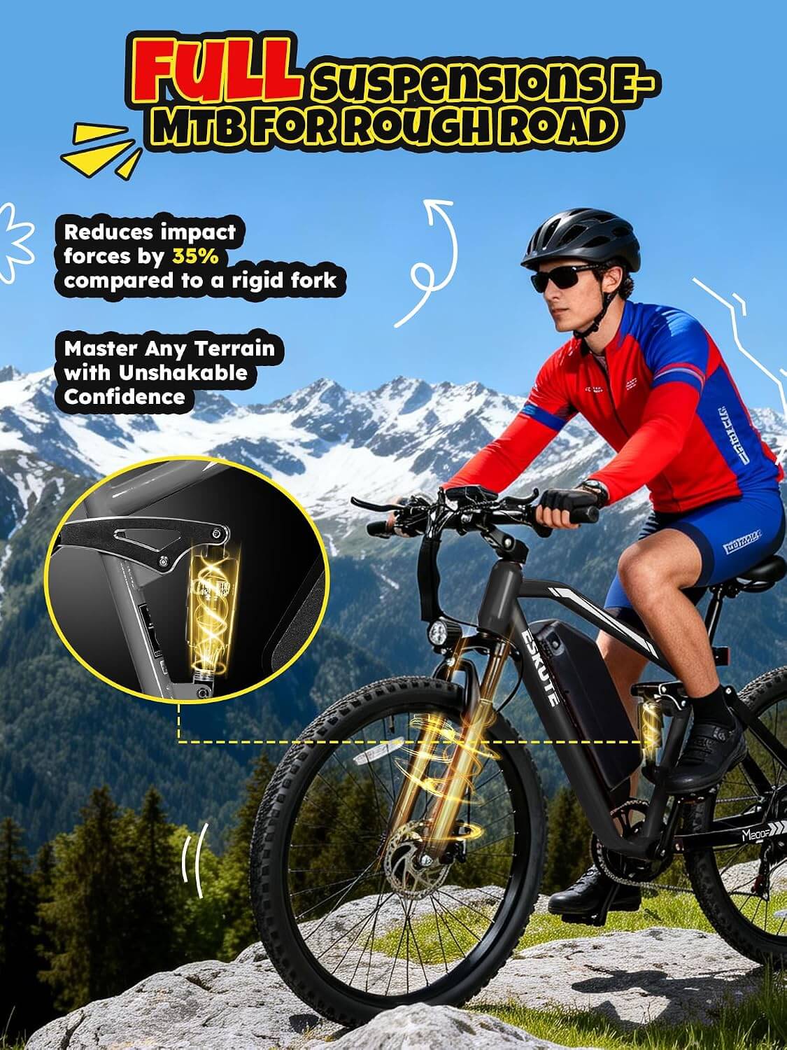 Eskute M200F 1500W 48V 7 Speed Suspension Electric Mountain Bike