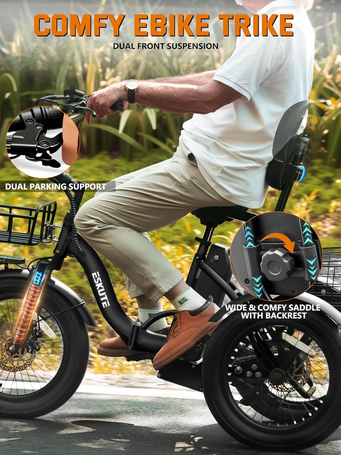 Eskute T300 PLUS 1200W Folding Fat Tire Electric Trike