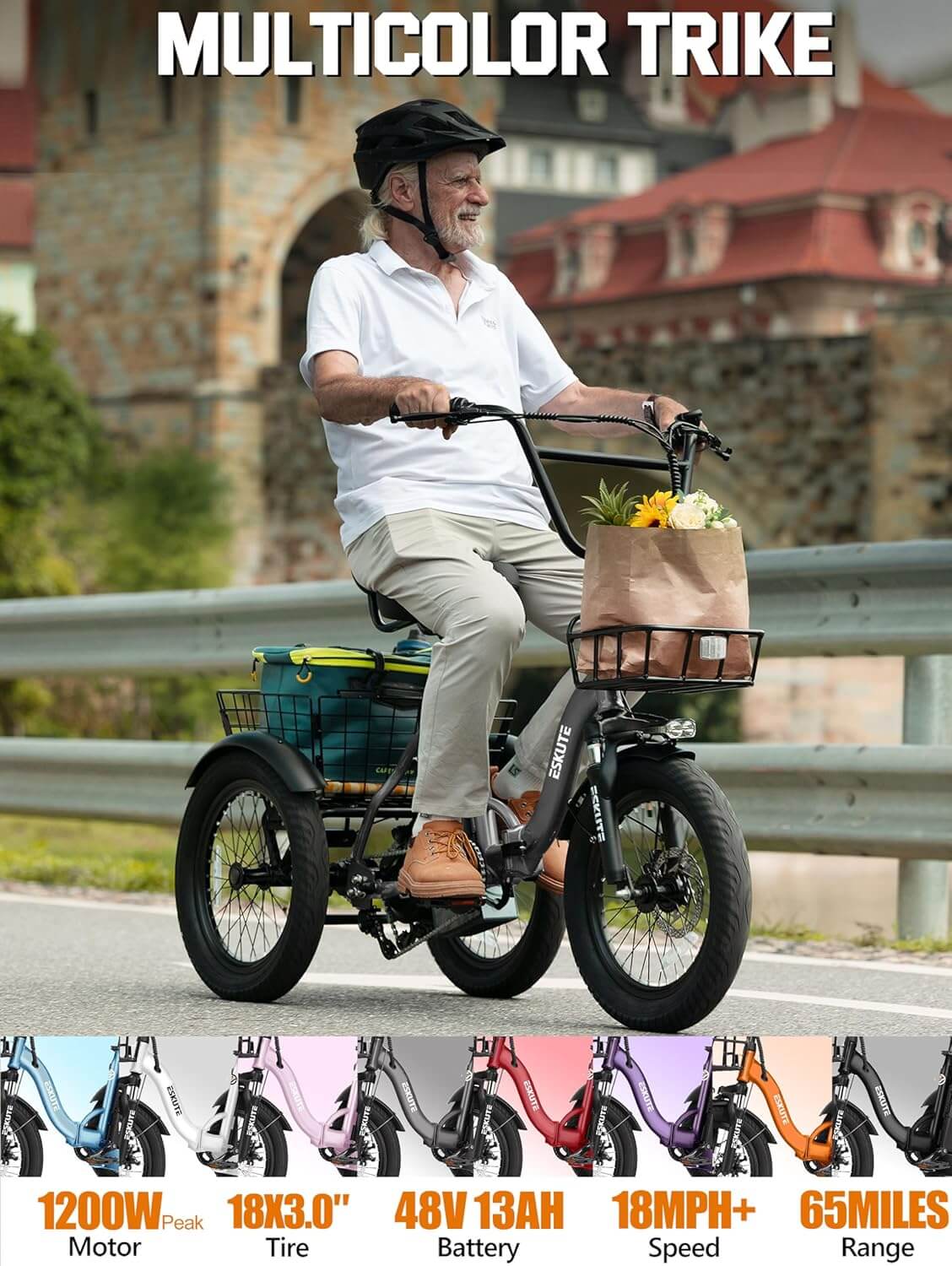 Eskute T300 PLUS 1200W Folding Fat Tire Electric Trike