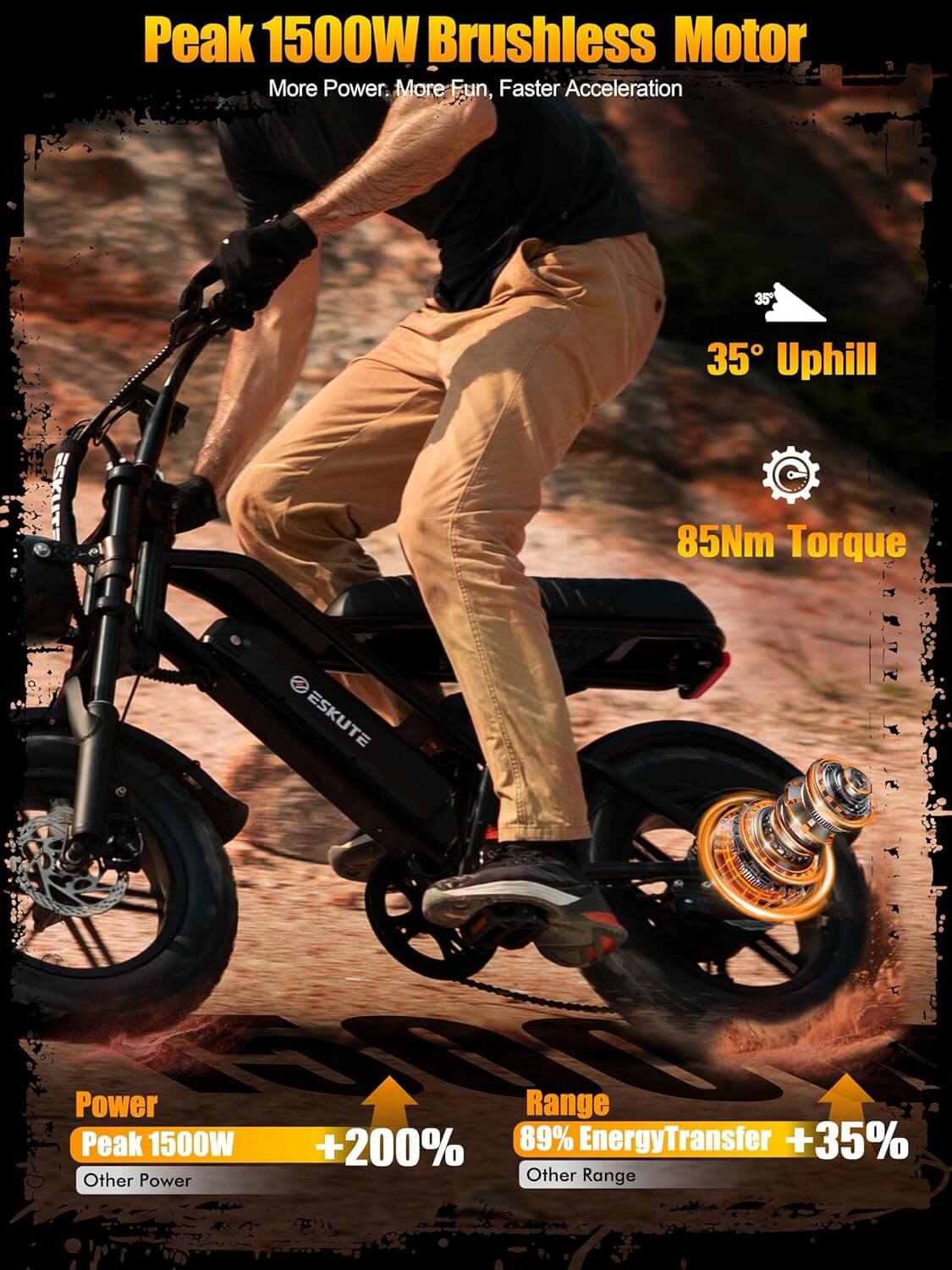 Eskute V100 1500W 48V Kids' 7 Speed Fat Tire Electric Dirt Bike