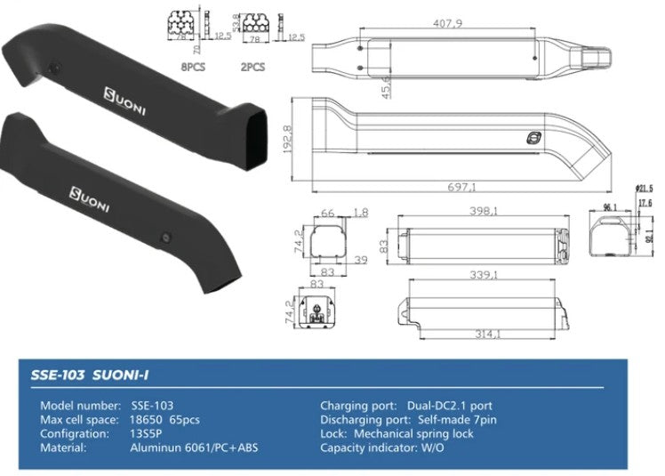 Eunorau REPLACEMENT BATTERY for Meta/Defender/HS Electric Bikes