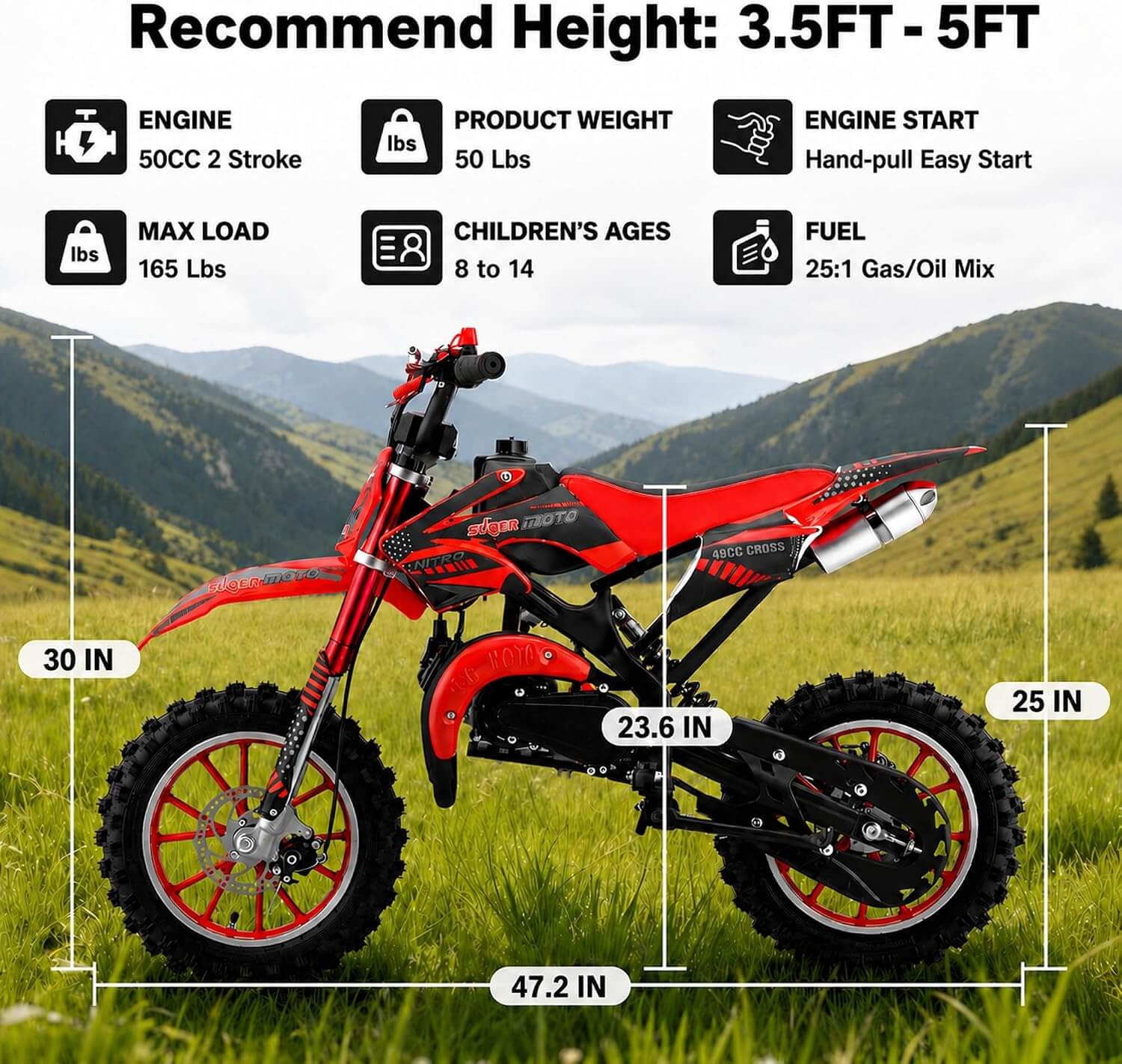 FROSTYRIDER 50cc 2-Stroke Kids' Gas Dirt Mini Bike