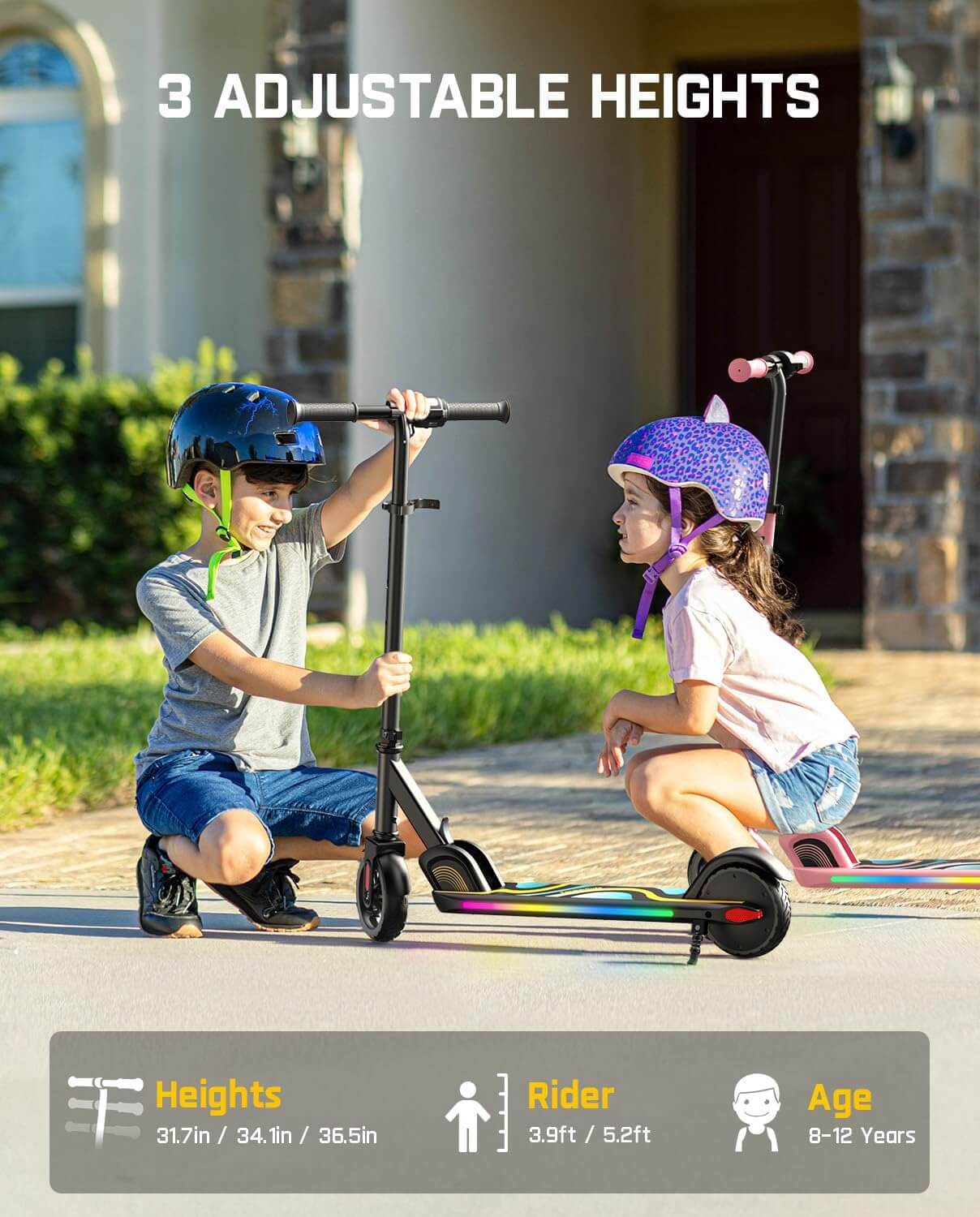 FanttikRide C9 PRO Kids' Folding Electric Scooter, Rainbow Lights