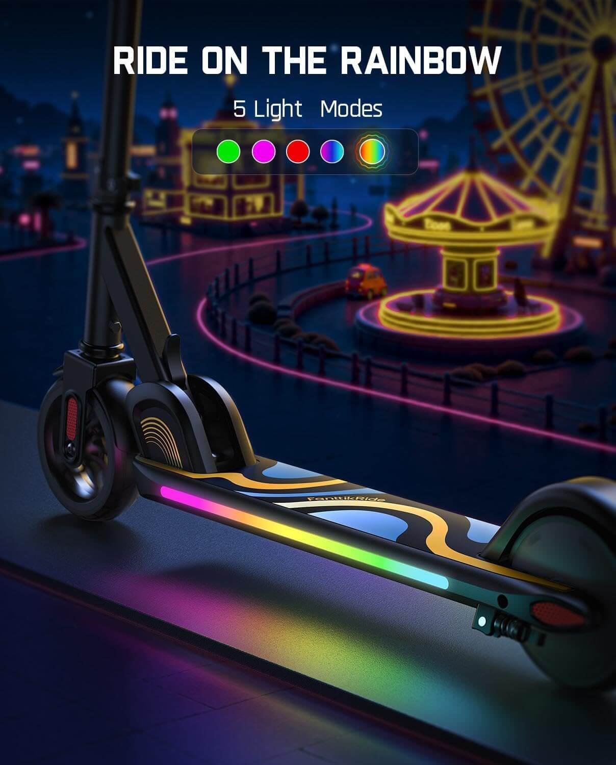 FanttikRide C9 PRO Kids' Folding Electric Scooter, Rainbow Lights