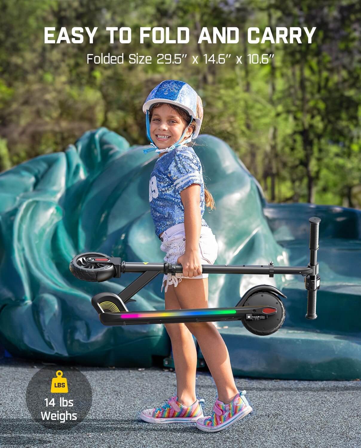FanttikRide C9 PRO Kids' Folding Electric Scooter, Rainbow Lights