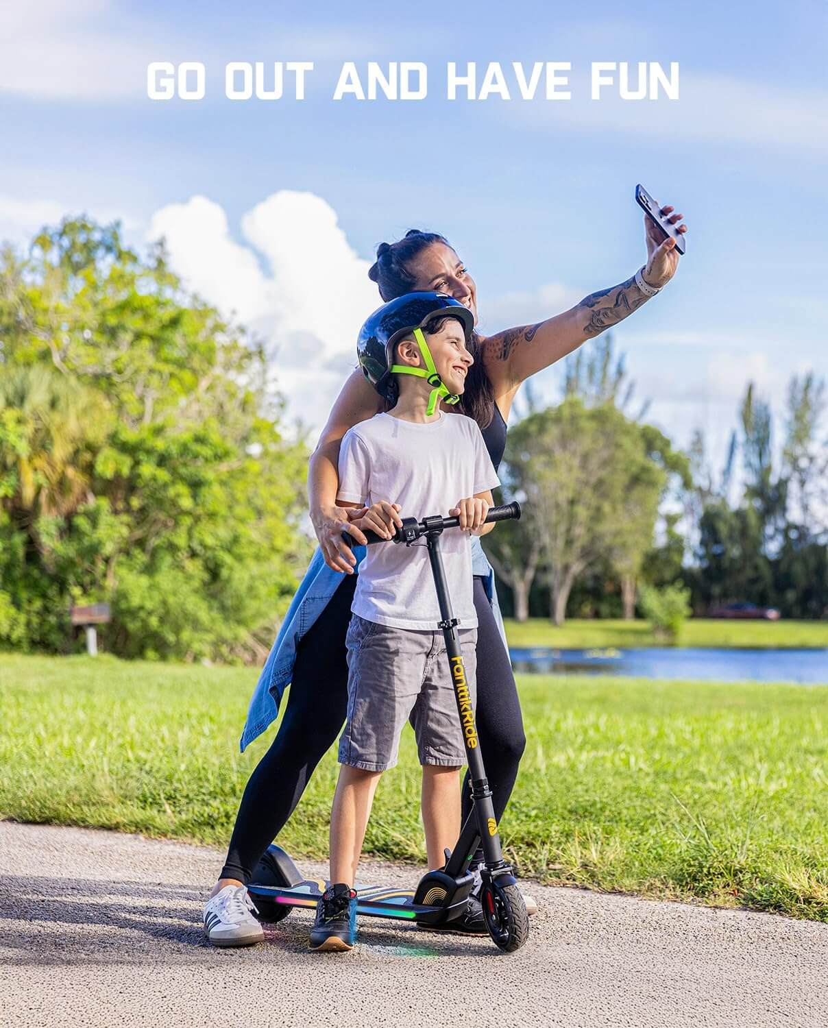 FanttikRide C9 PRO Kids' Folding Electric Scooter, Rainbow Lights
