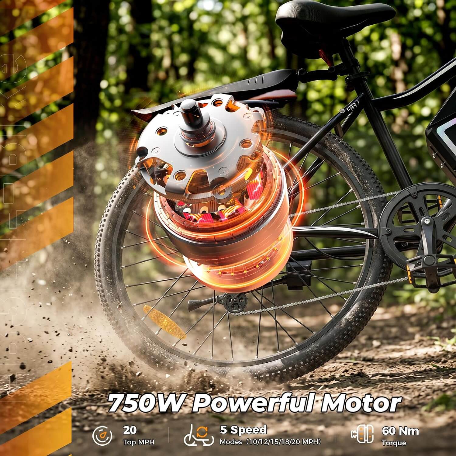 Fcgeoi EB3L 750W Electric Bike for Adults, 55-Mile Range, 26" Tires, APP Control