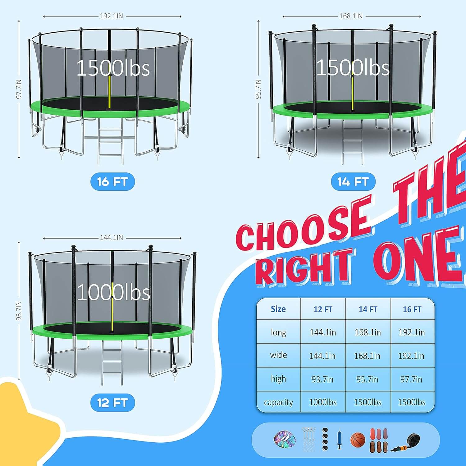 Fiziti Outdoor Trampoline with Lights