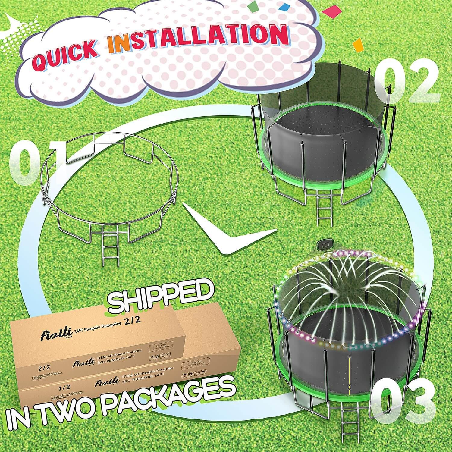 Fiziti Outdoor Trampoline with Lights