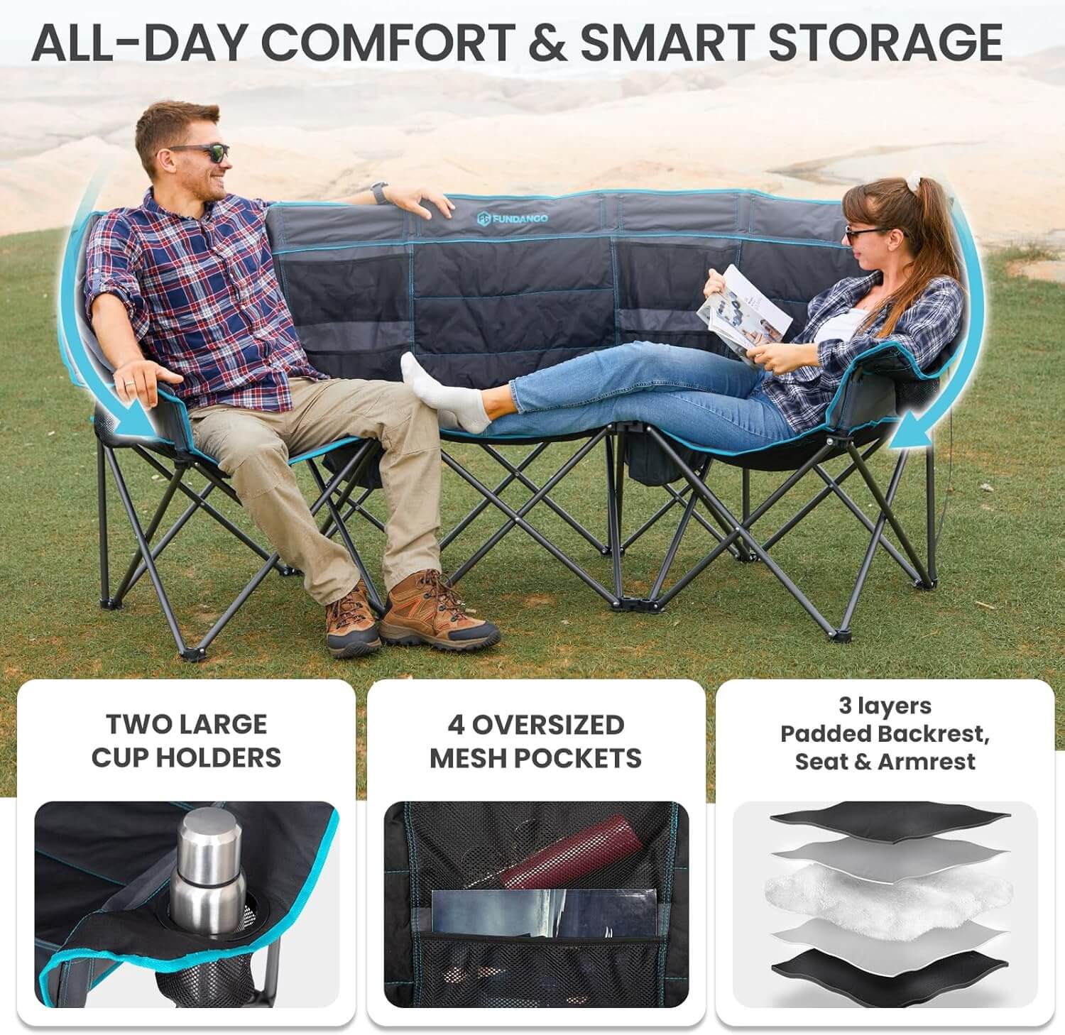 Fundango LuxeComfort Pro Heavy-Duty Camping Chair, 1000 lb Capacity