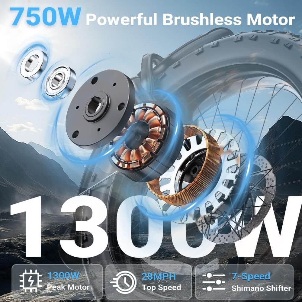 GOKEEP L20 1300W 52V 13Ah 7 Speed Folding Fat Tire Electric Bike