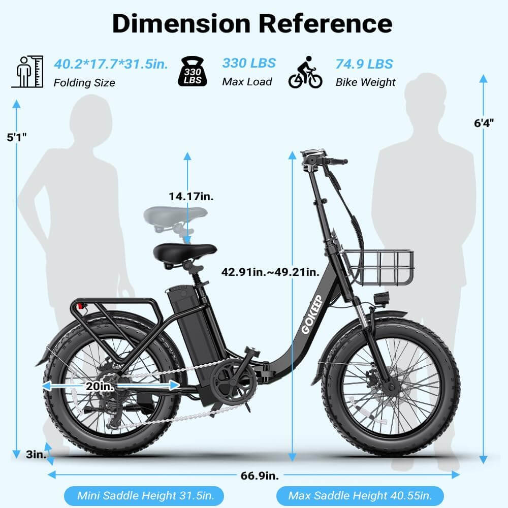 GOKEEP L20 1300W 52V 13Ah 7 Speed Folding Fat Tire Electric Bike