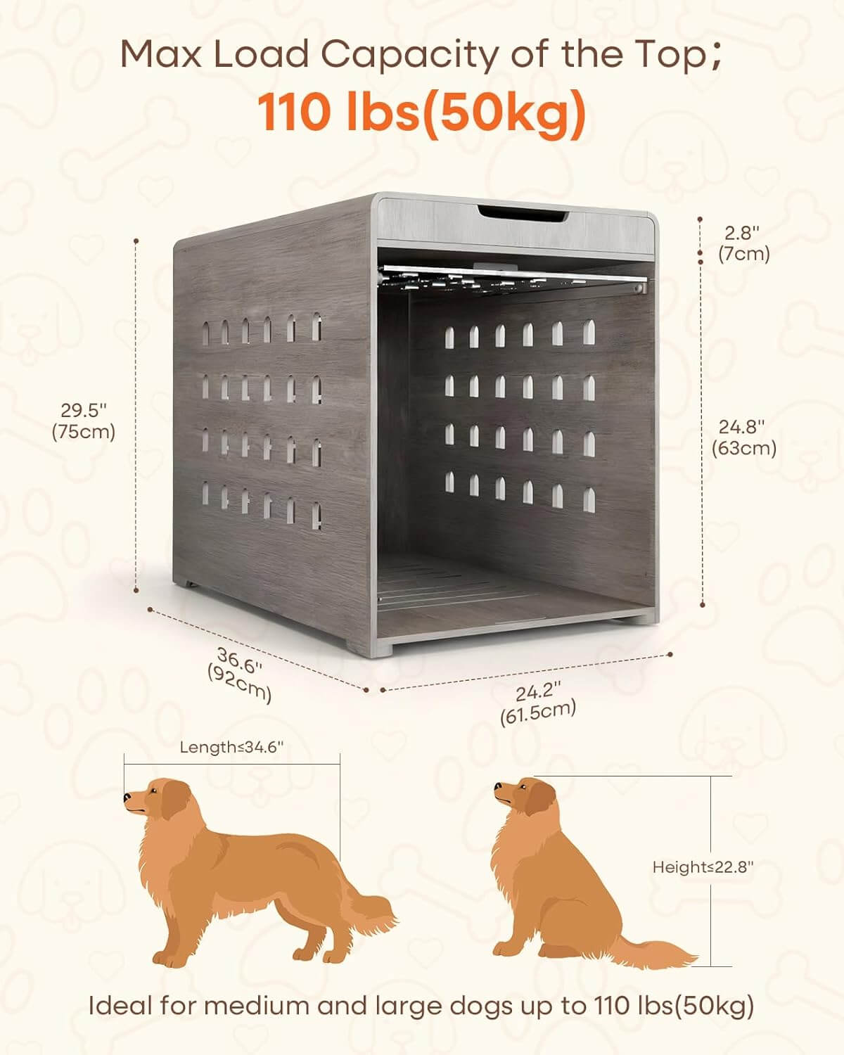 GOUUN Dog Crate Furniture with Charging Station
