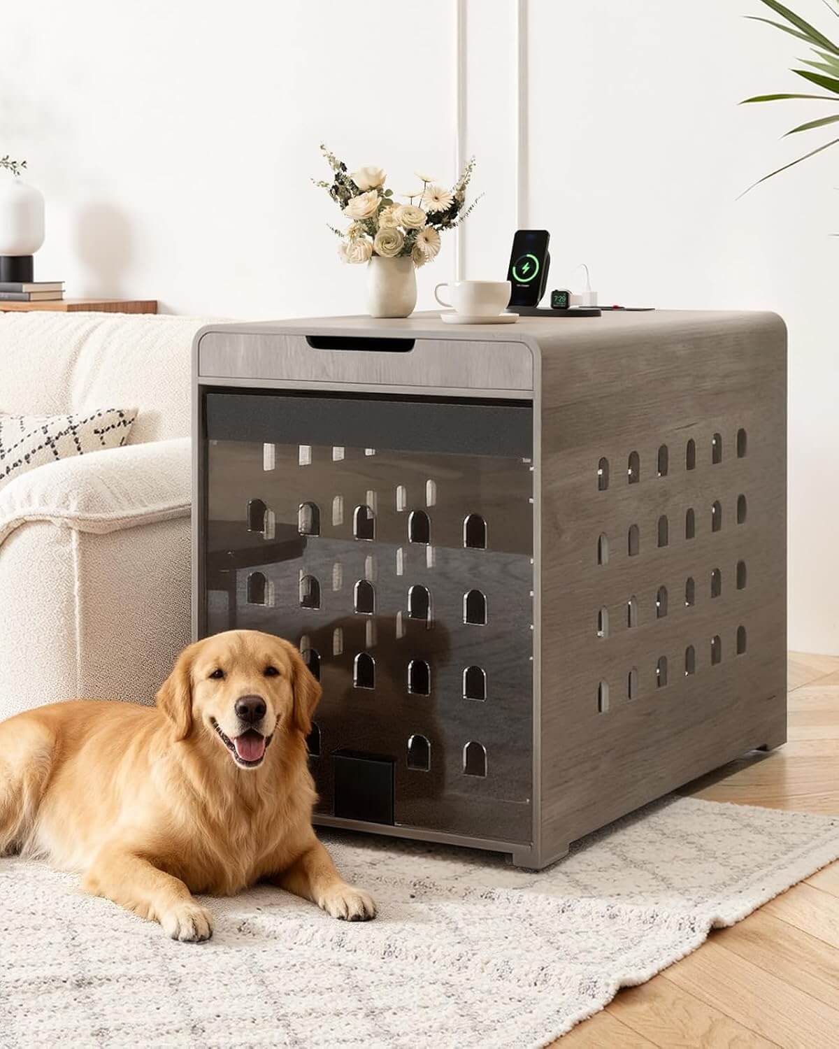 GOUUN Dog Crate Furniture with Charging Station