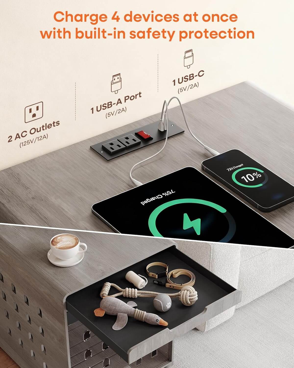 GOUUN Dog Crate Furniture with Charging Station
