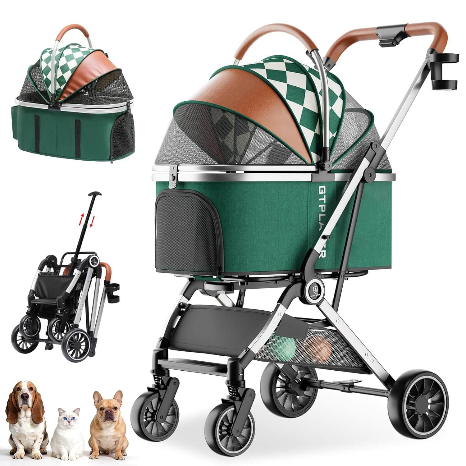 GTPLAYER 3-in-1 Foldable Pet Stroller for Cats and Dogs, Detachable Carrier