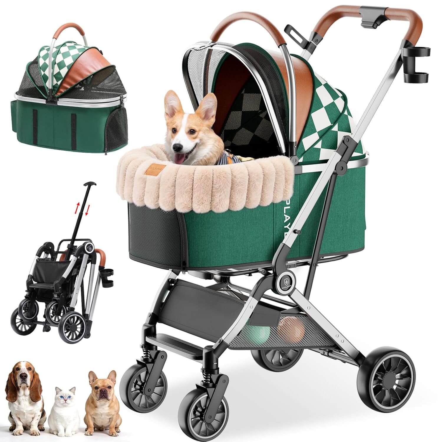 GTPLAYER 3-in-1 Foldable Pet Stroller for Cats and Dogs, Detachable Carrier