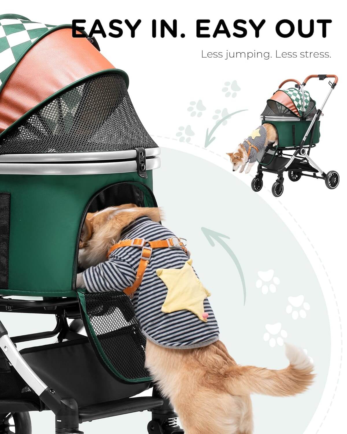 GTPLAYER 3-in-1 Foldable Pet Stroller for Cats and Dogs, Detachable Carrier