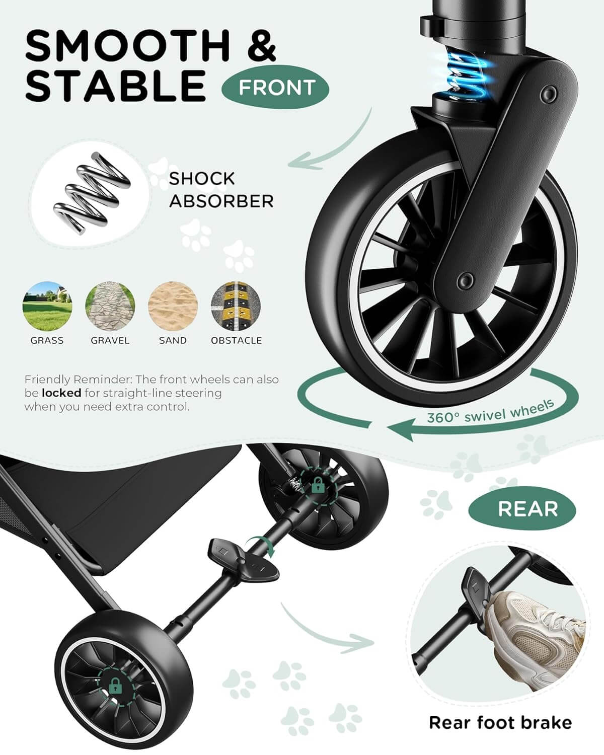 GTPLAYER 3-in-1 Foldable Pet Stroller for Cats and Dogs, Detachable Carrier