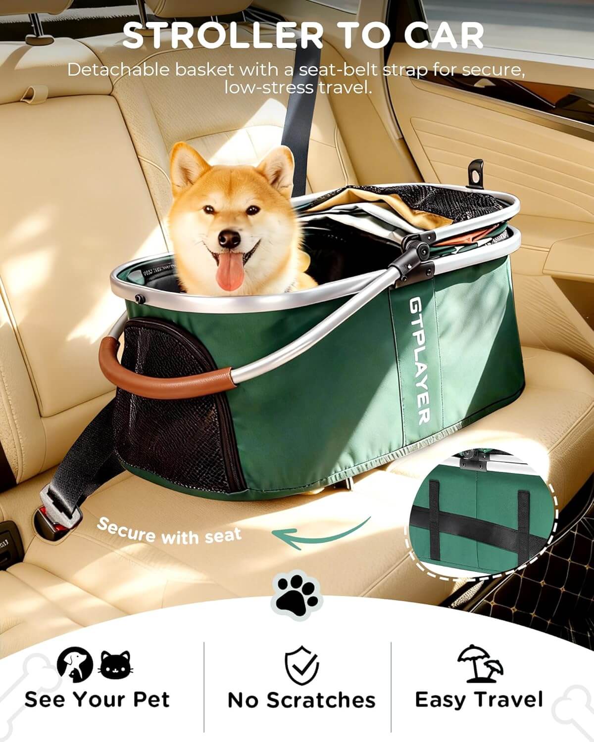 GTPLAYER 3-in-1 Foldable Pet Stroller for Cats and Dogs, Detachable Carrier