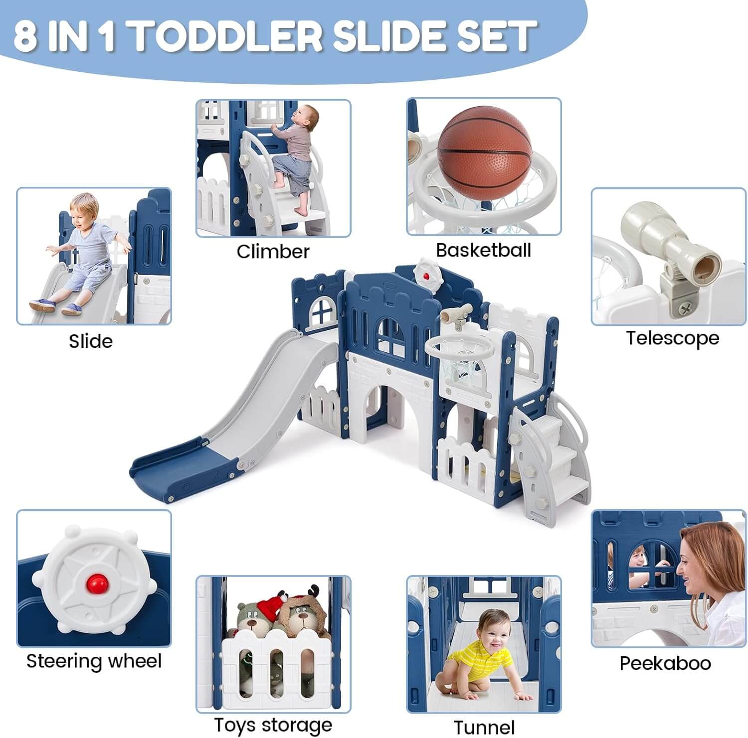 Gaomon 8-in-1 Toddler Slide Indoor Outdoor Playground