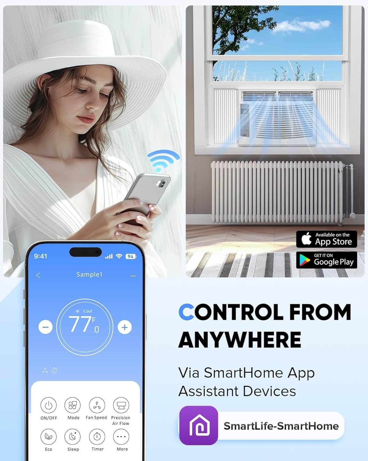 Gaomon Window Air Conditioner, Remote Control, Dehumidifier