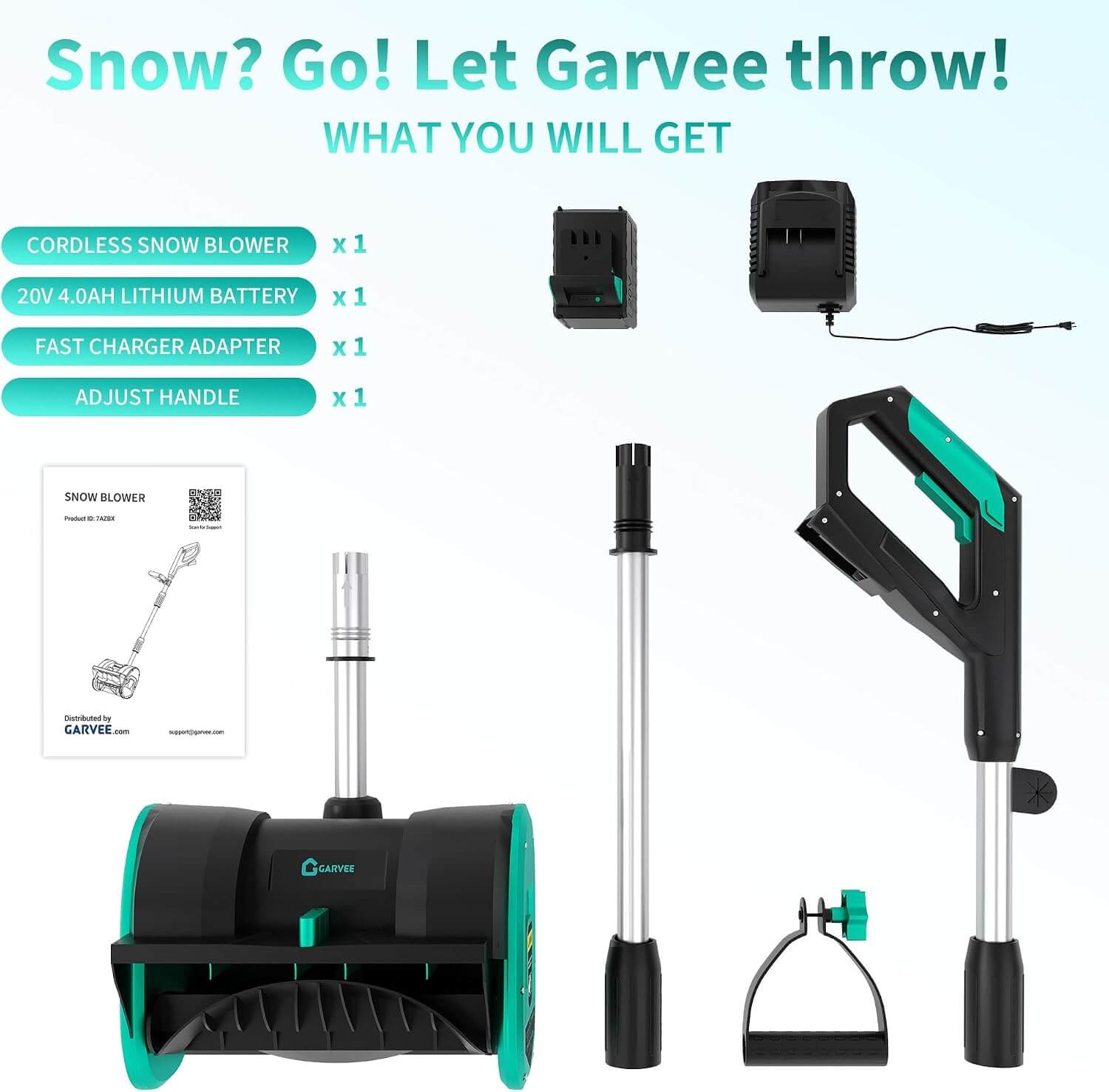 Garvee 12" Cordless Snow Blower
