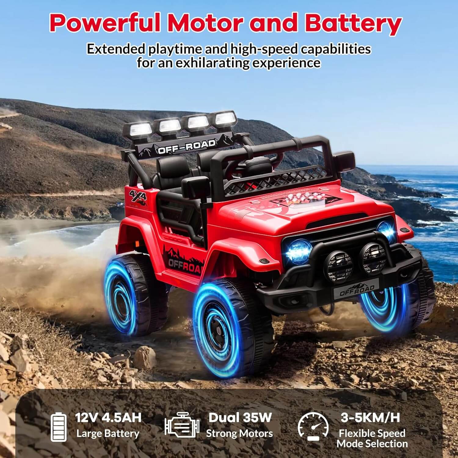 Garvee 12V Off-Road 4 Wheeler Kids' Electric Ride-On Car