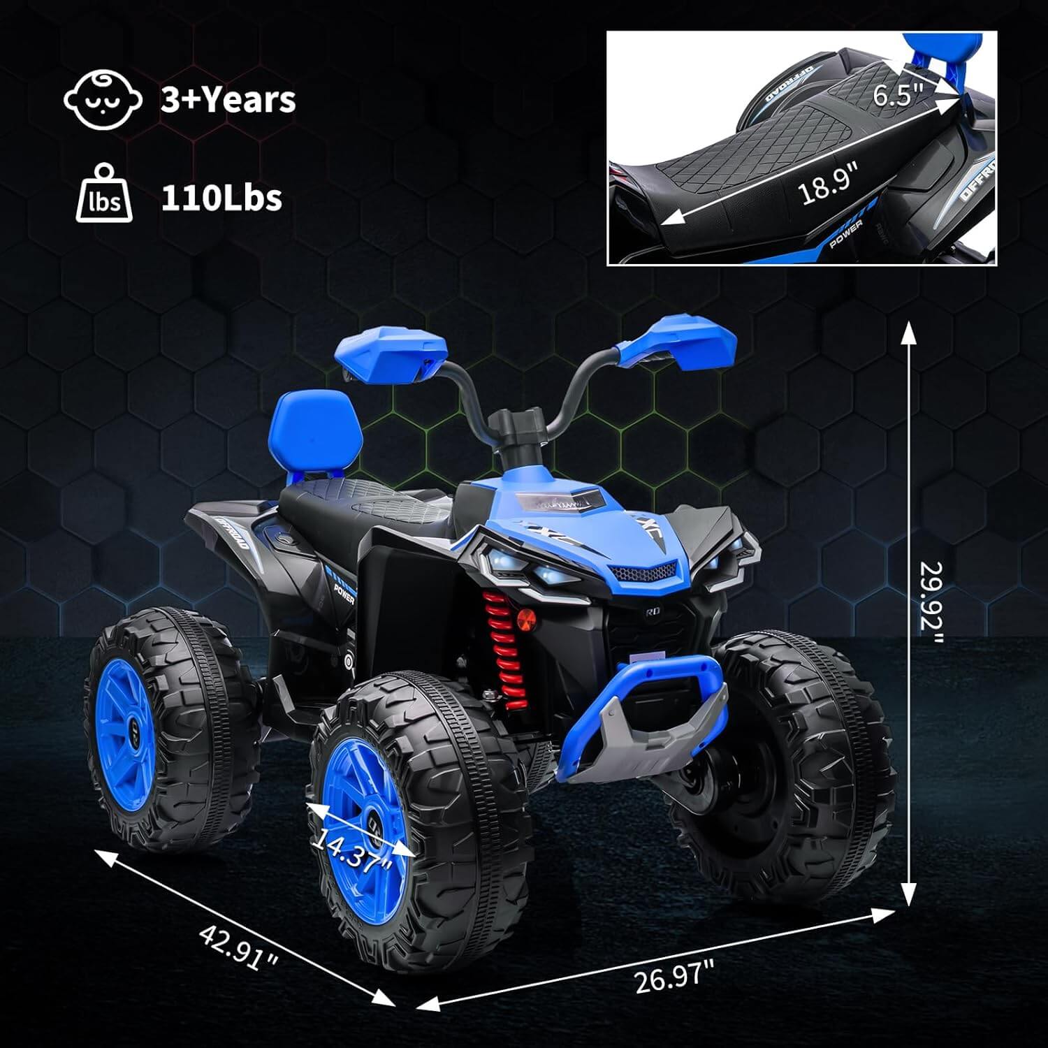 Garvee 24V 2 Seater Dirt Quad 4 Wheeler Kids' Electric All-Terrain Vehicle ATV