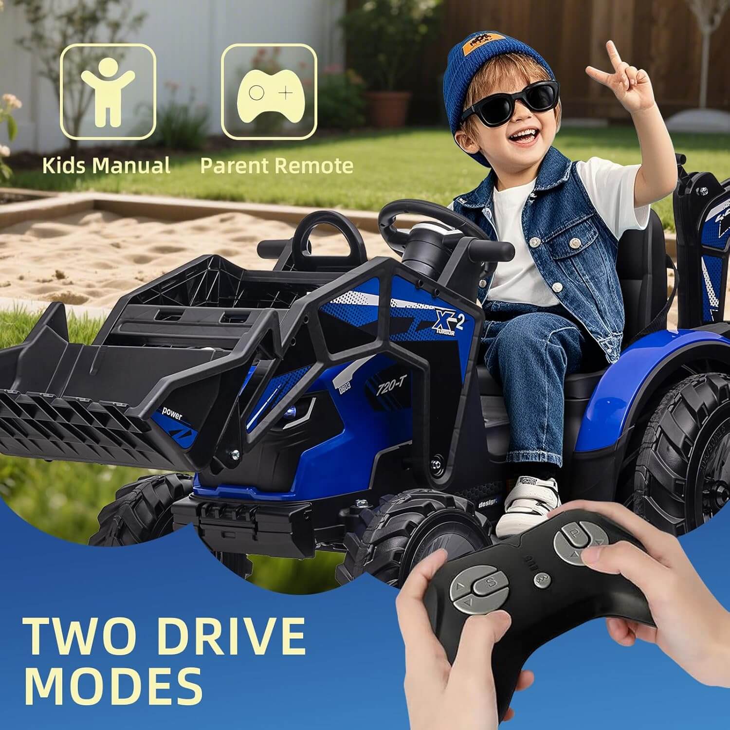 Garvee 3-In-1 24V Kids' Ride-On Excavator Bulldozer Digger with Trailer