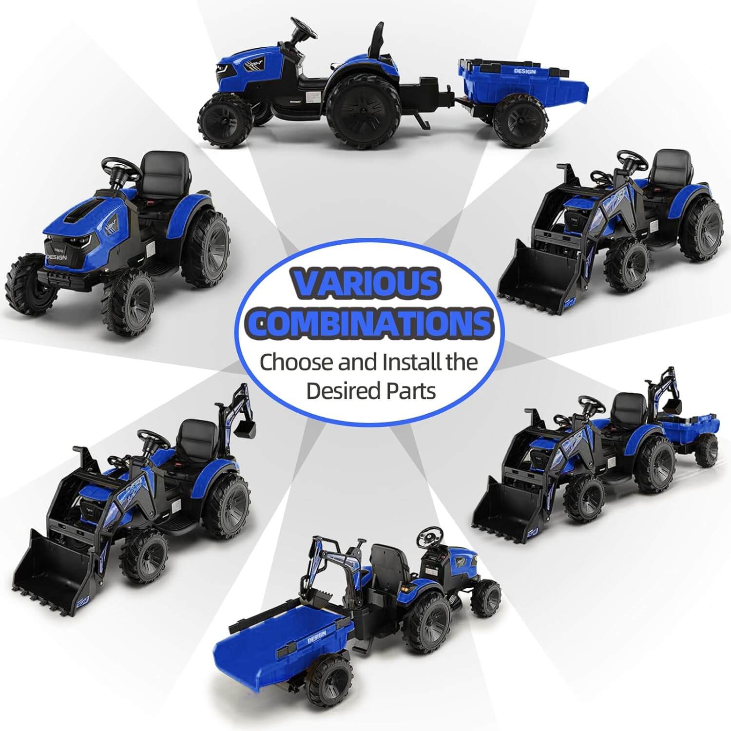 Garvee 3-In-1 24V Kids' Ride-On Excavator Bulldozer Digger with Trailer