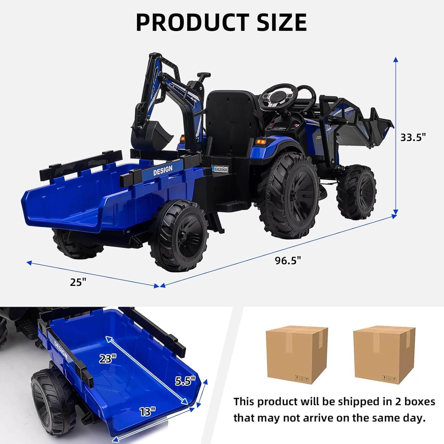 Garvee 3-In-1 24V Kids' Ride-On Excavator Bulldozer Digger with Trailer